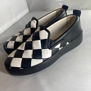 Bottega Veneta NIB Size 39 Checkered Dodger Intrecciato Leather Slip On Sneakers